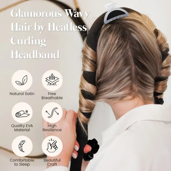 Blue Silky Satin Heatless Hair Curler Headband Set - Picture 4 of 5